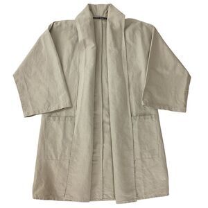 GUDRUN SJODEN Size Small S Open Jacket Topper Lagenlook Tan Beige Linen Cotton